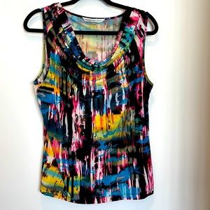 Peter Nygard unique vibrant abstract sleeveless cowl neck blouse sz Med EUC